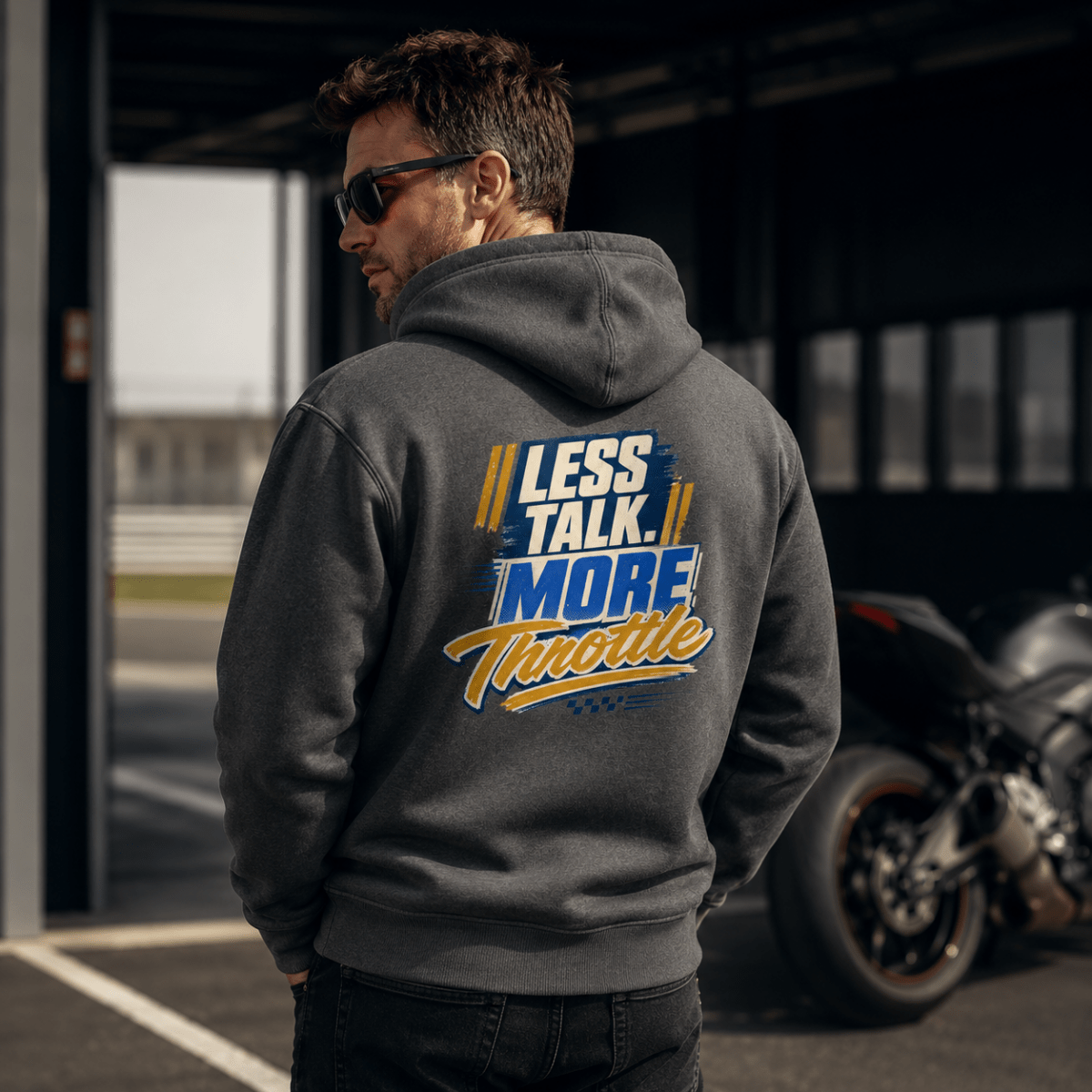 Less Talk More Throttle Script hoodie charcoal — Camberline