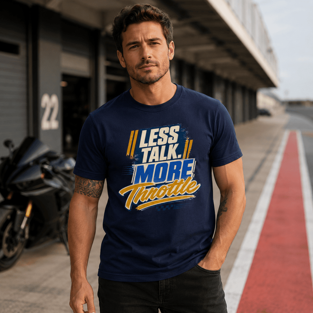 Less Talk More Throttle Script t-shirt navy — Camberline