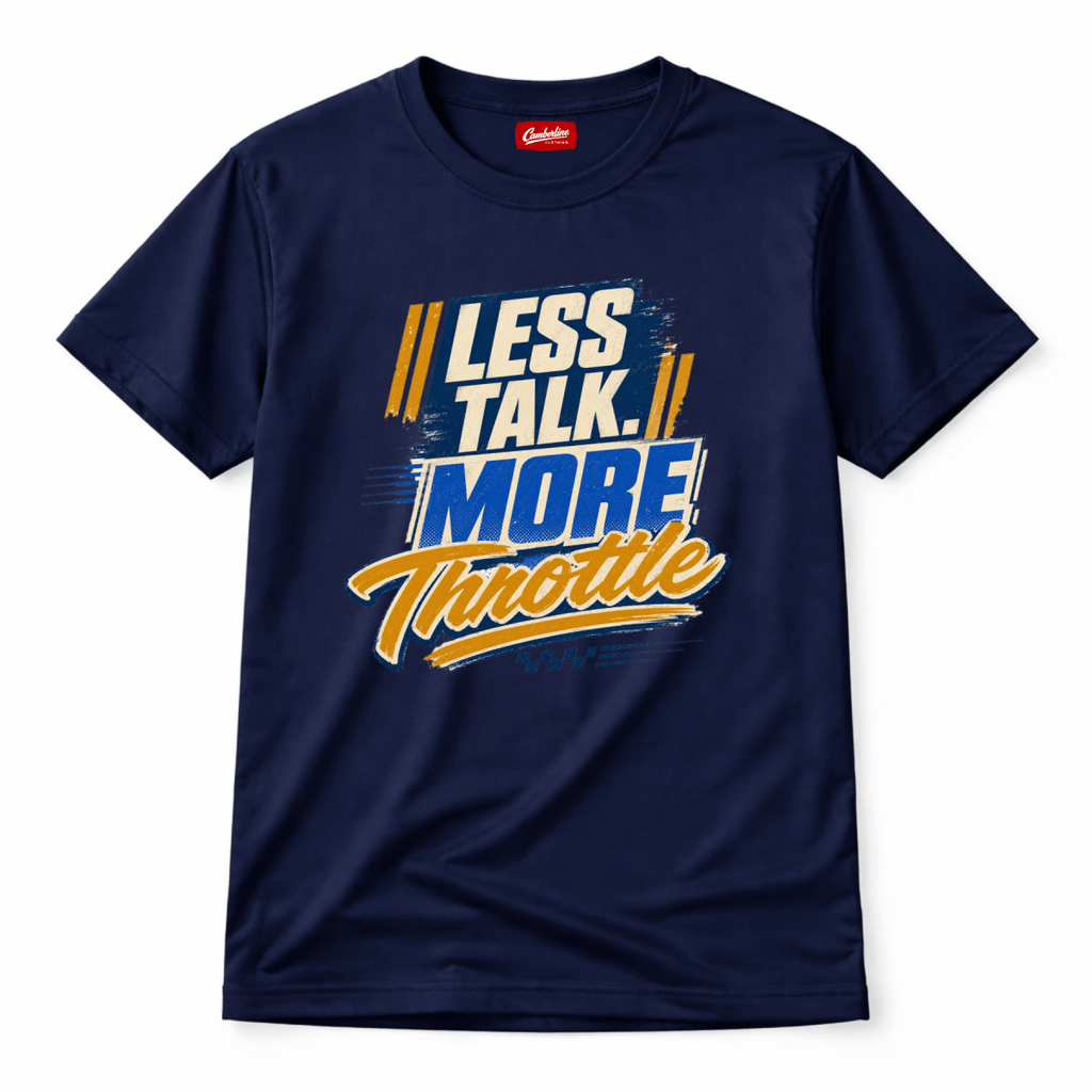Less Talk More Throttle Script t-shirt navy — Camberline