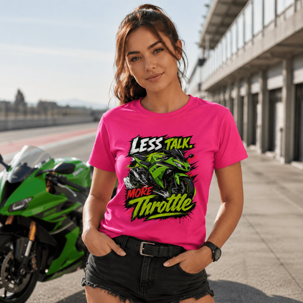 Less Talk More Throttle Sport Bike t-shirt hot pink — Camberline