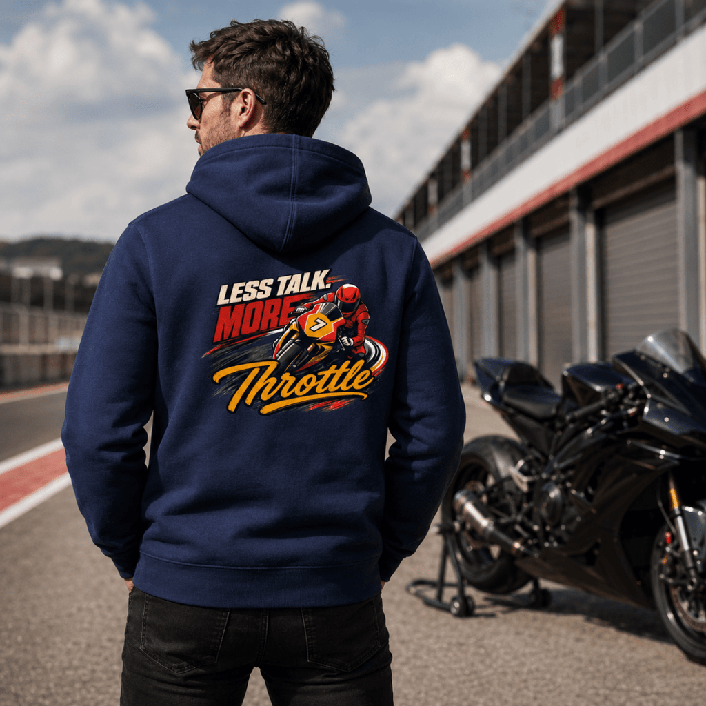 Less Talk More Throttle Racing hoodie navy — Camberline