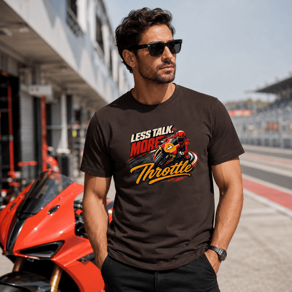Less Talk More Throttle Racing t-shirt dark brown — Camberline
