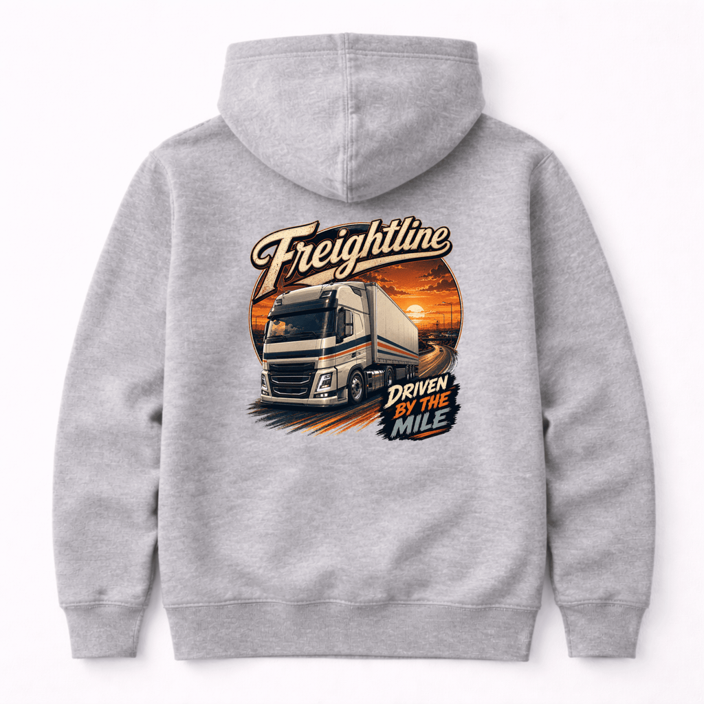 Camberline Freightline Box Truck Hoodie showing the back graphic print for lorries and haulage clothing