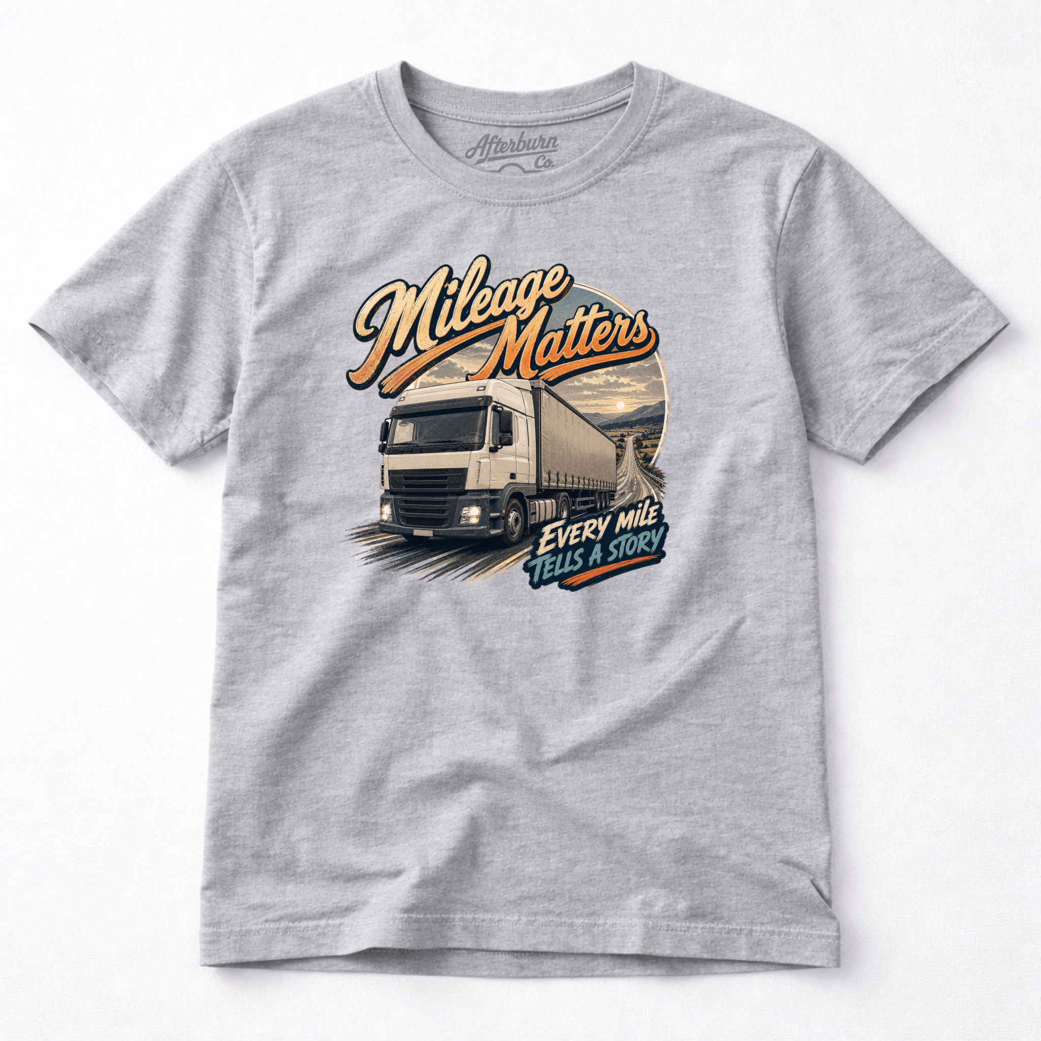 Camberline Mileage Matters Box Truck T-Shirt showing the front graphic print for lorries and haulage clothing