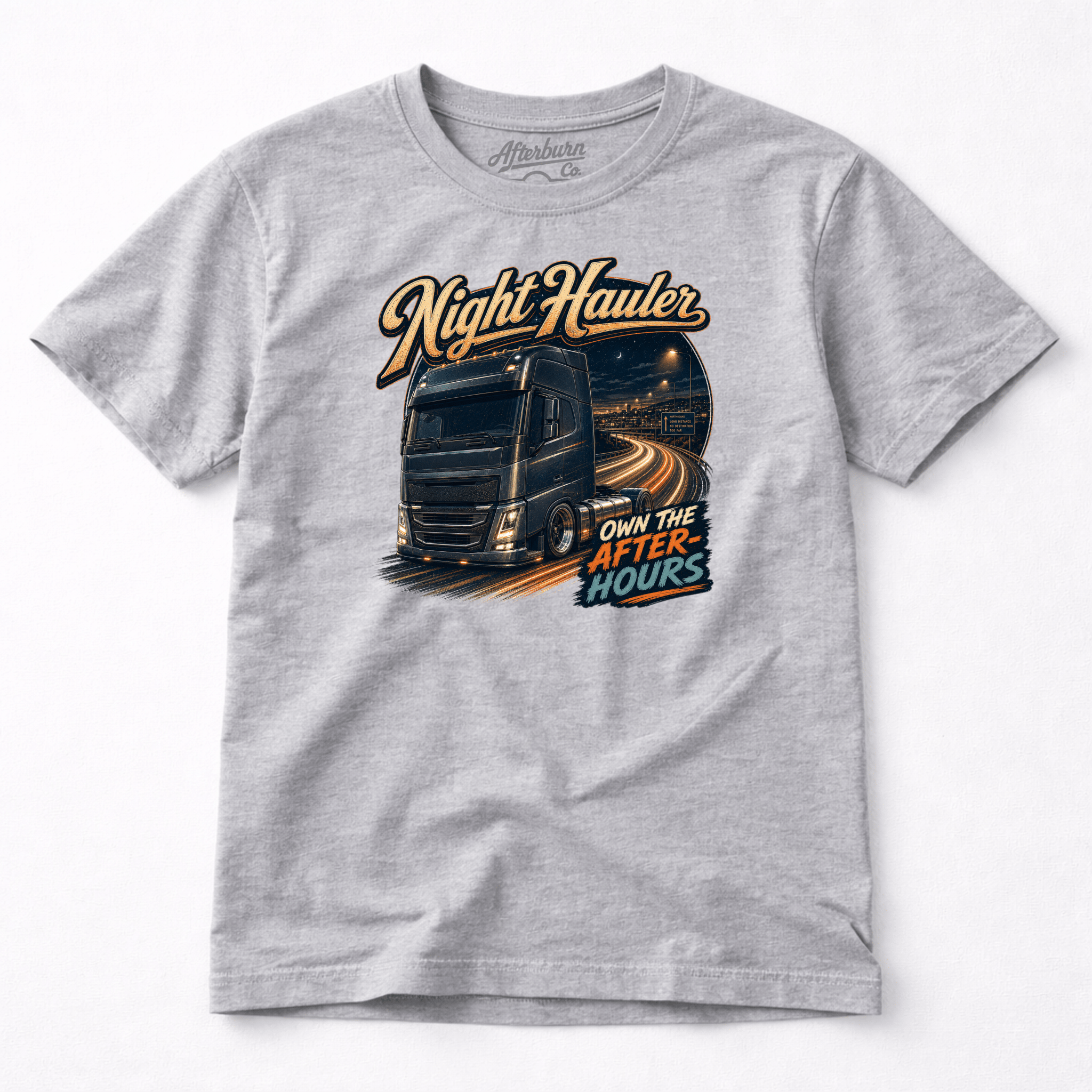 Camberline Night Hauler T-Shirt showing the front graphic print for lorries and haulage clothing