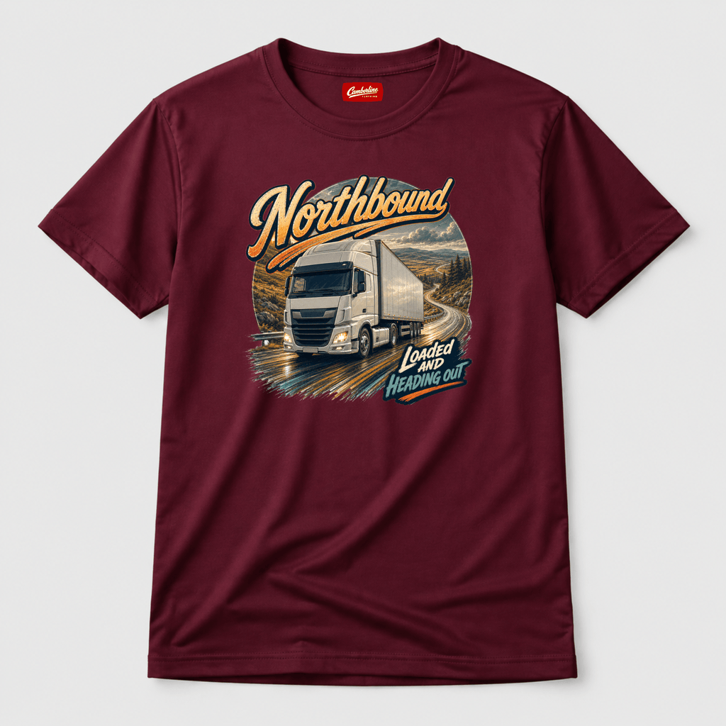 Camberline Northbound Box Truck T-Shirt showing the front graphic print for lorries and haulage clothing