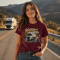 Model wearing the Camberline Northbound Box Truck T-Shirt with lorry graphic clothing design