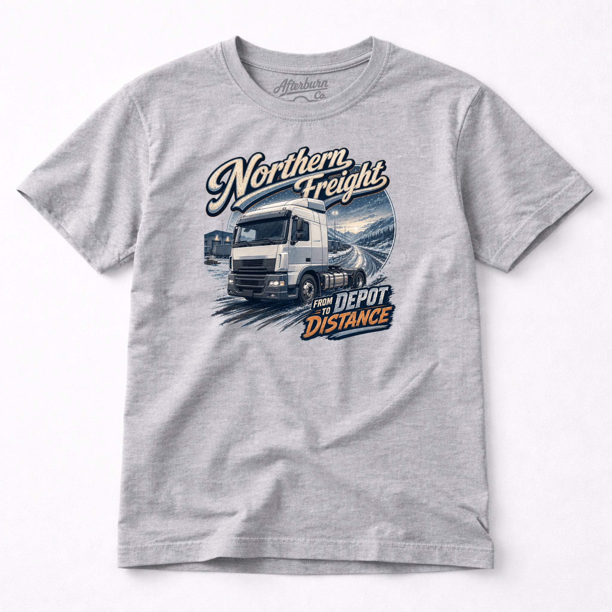 Camberline Northern Freight T-Shirt showing the front graphic print for lorries and haulage clothing