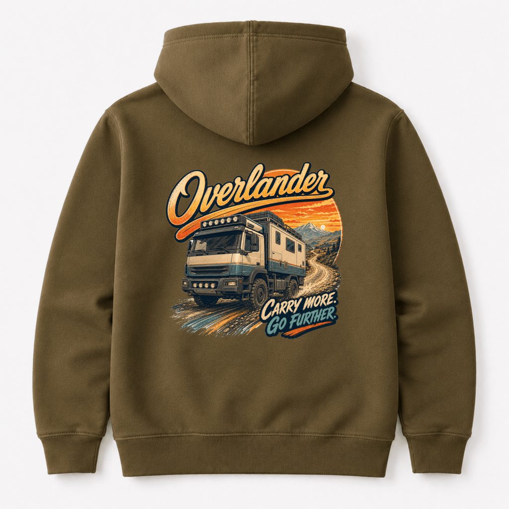 Camberline Overlander Expedition Truck Hoodie showing the back graphic print for lorries and haulage clothing