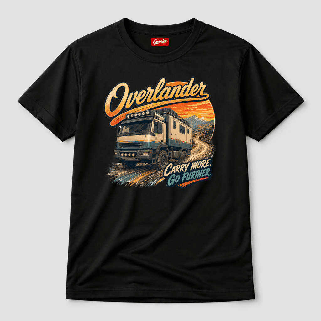 Camberline Overlander Expedition Truck T-Shirt showing the front graphic print for lorries and haulage clothing