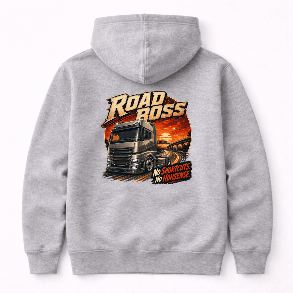 Camberline Road Boss Lorry Hoodie showing the back graphic print for lorries and haulage clothing
