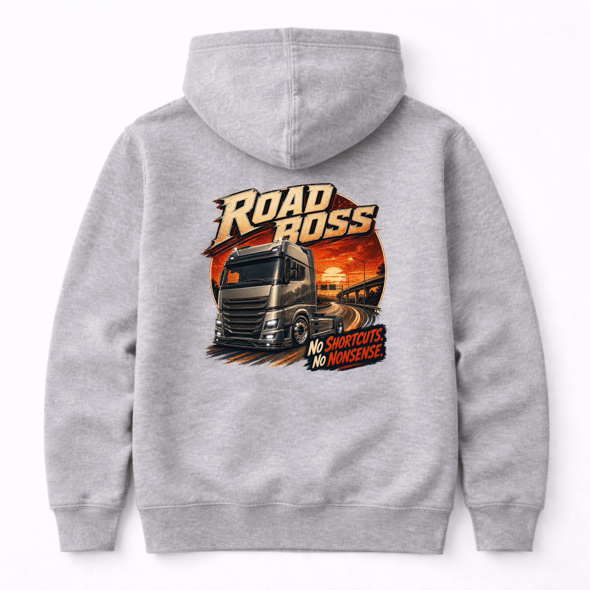 Camberline Road Boss Lorry Hoodie showing the back graphic print for lorries and haulage clothing