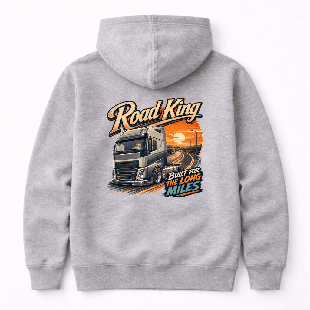 Camberline Road King Lorry Hoodie showing the back graphic print for lorries and haulage clothing