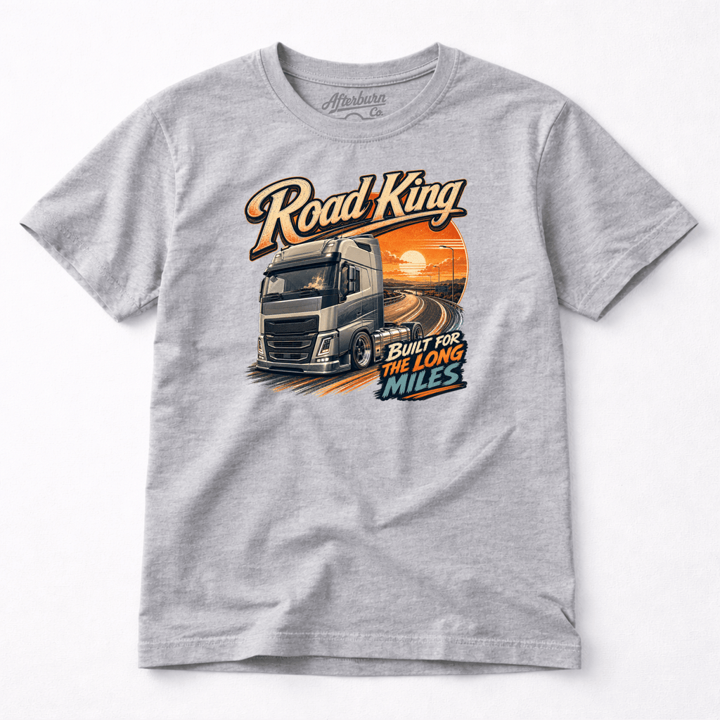 Camberline Road King Lorry T-Shirt showing the front graphic print for lorries and haulage clothing