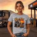 Model wearing the Camberline Road King Lorry T-Shirt with lorry graphic clothing design