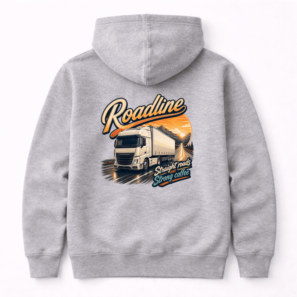 Camberline Roadline Refrigerated Truck Hoodie showing the back graphic print for lorries and haulage clothing