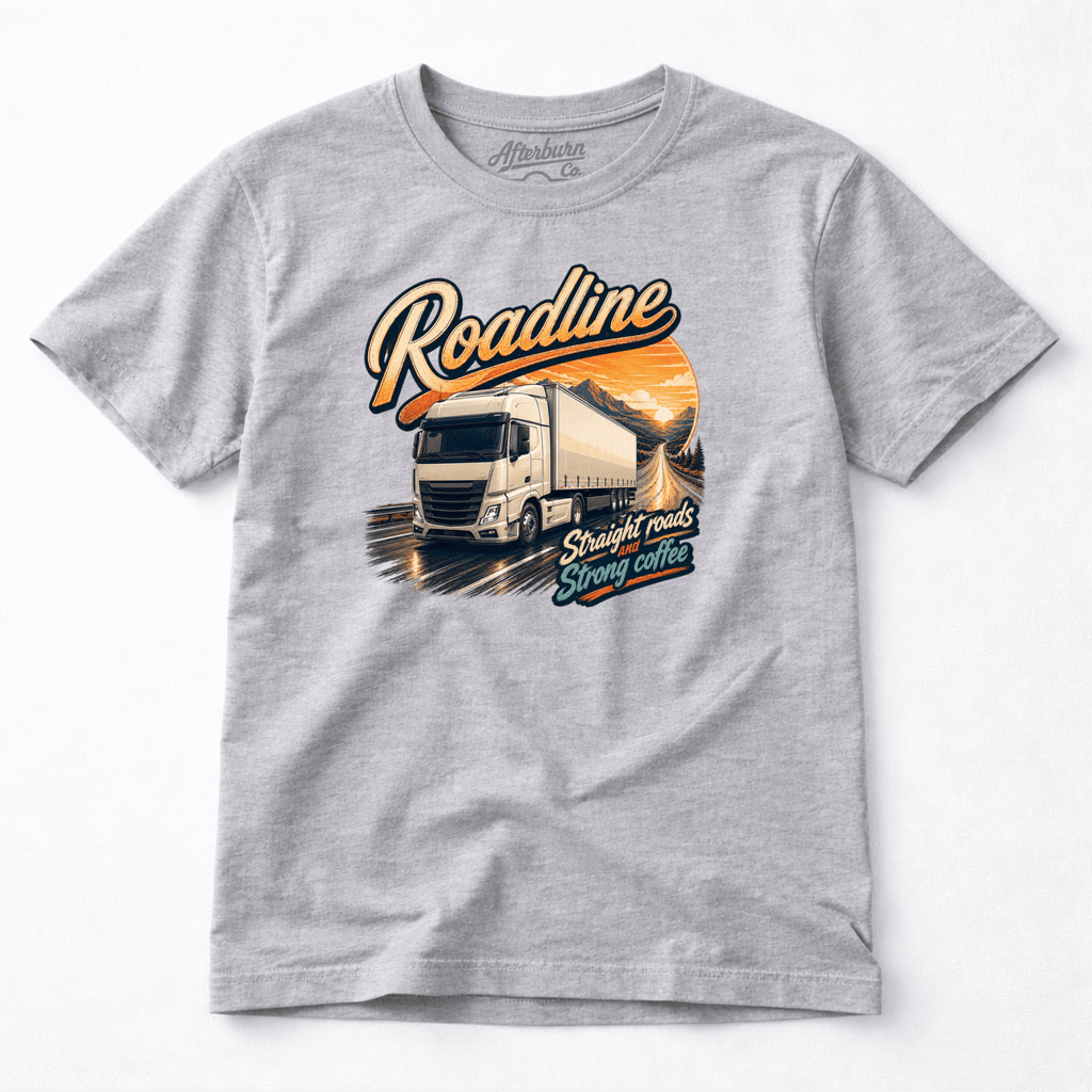 Camberline Roadline Refrigerated Truck T-Shirt showing the front graphic print for lorries and haulage clothing