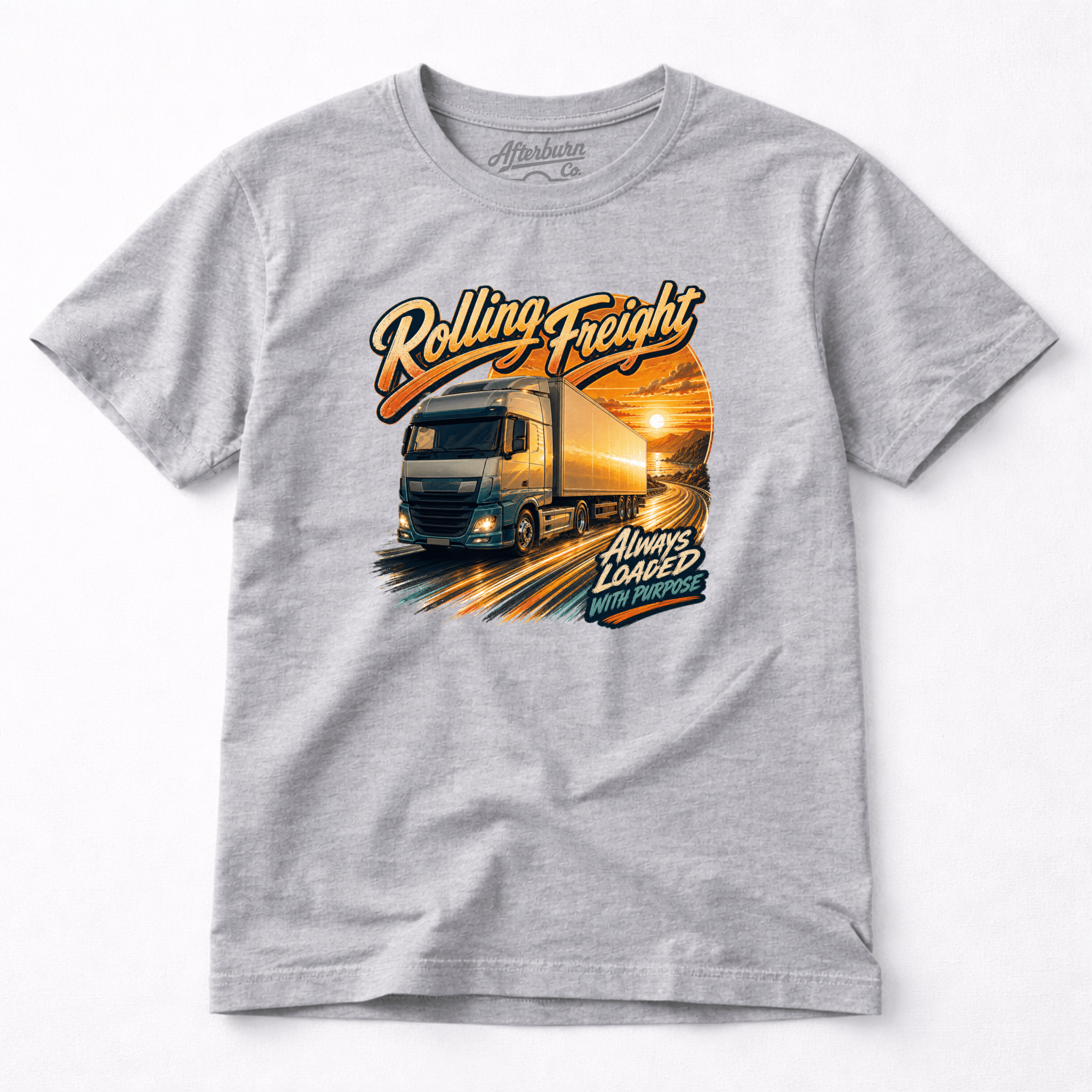 Camberline Rolling Freight Curtainside T-Shirt showing the front graphic print for lorries and haulage clothing