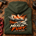 Spitfire Merlin Fury hoodie in Military Green, folded on a workshop bench, showing the back print