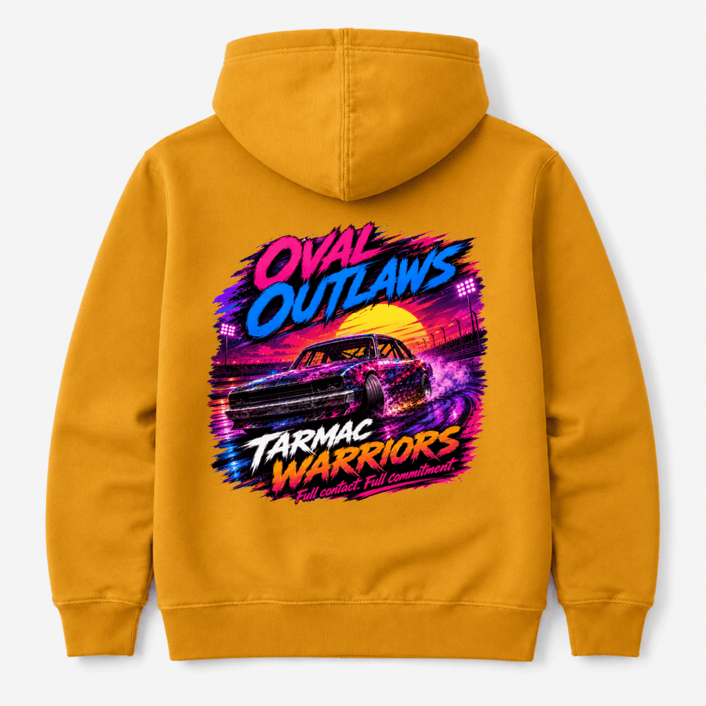 Camberline Midnight Metal Banger Club Chocolate Brown hoodie, back graphic for British oval racing fans