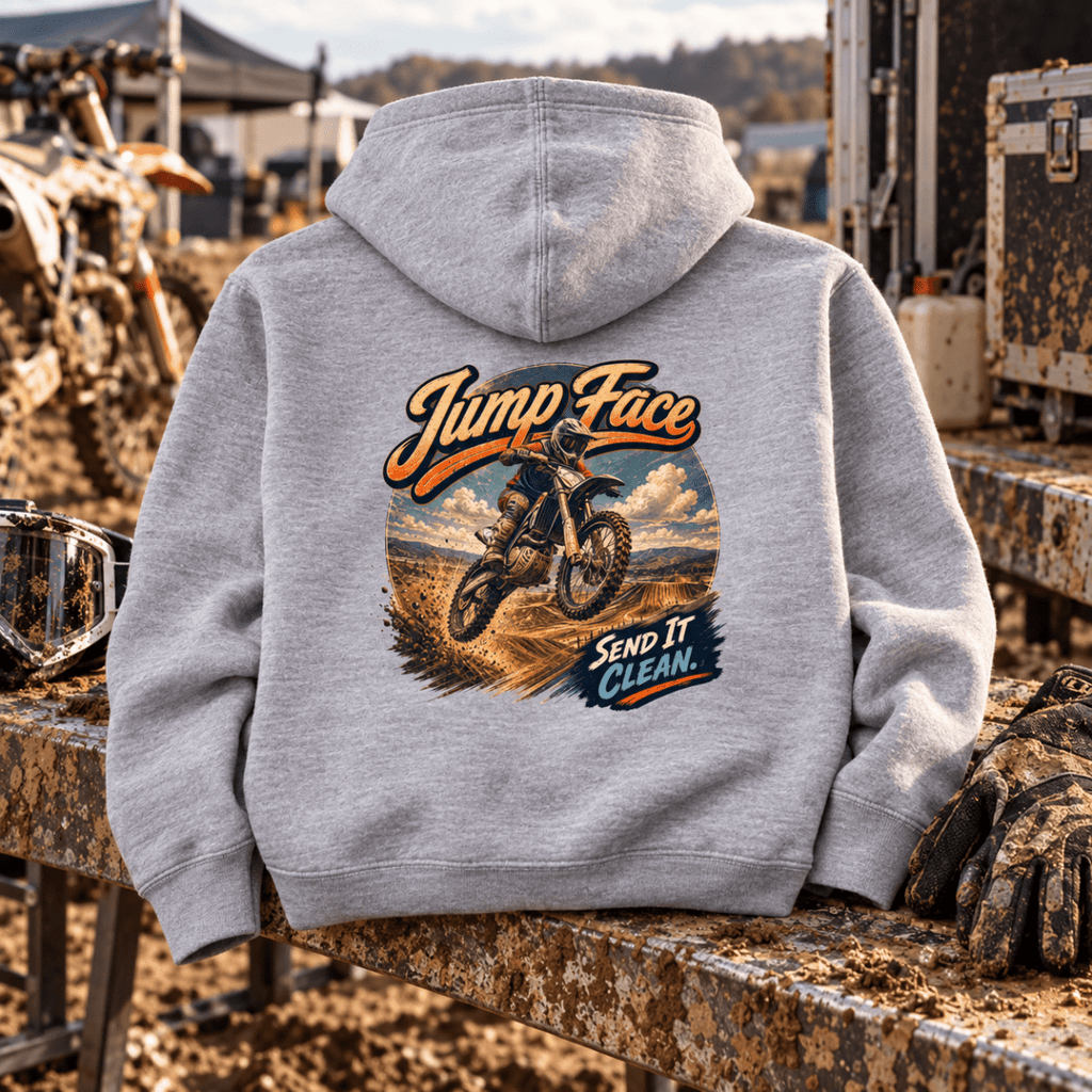 Camberline Motocross Motorcycle Graphic Hoodie - Jump Face grey themed garment hero