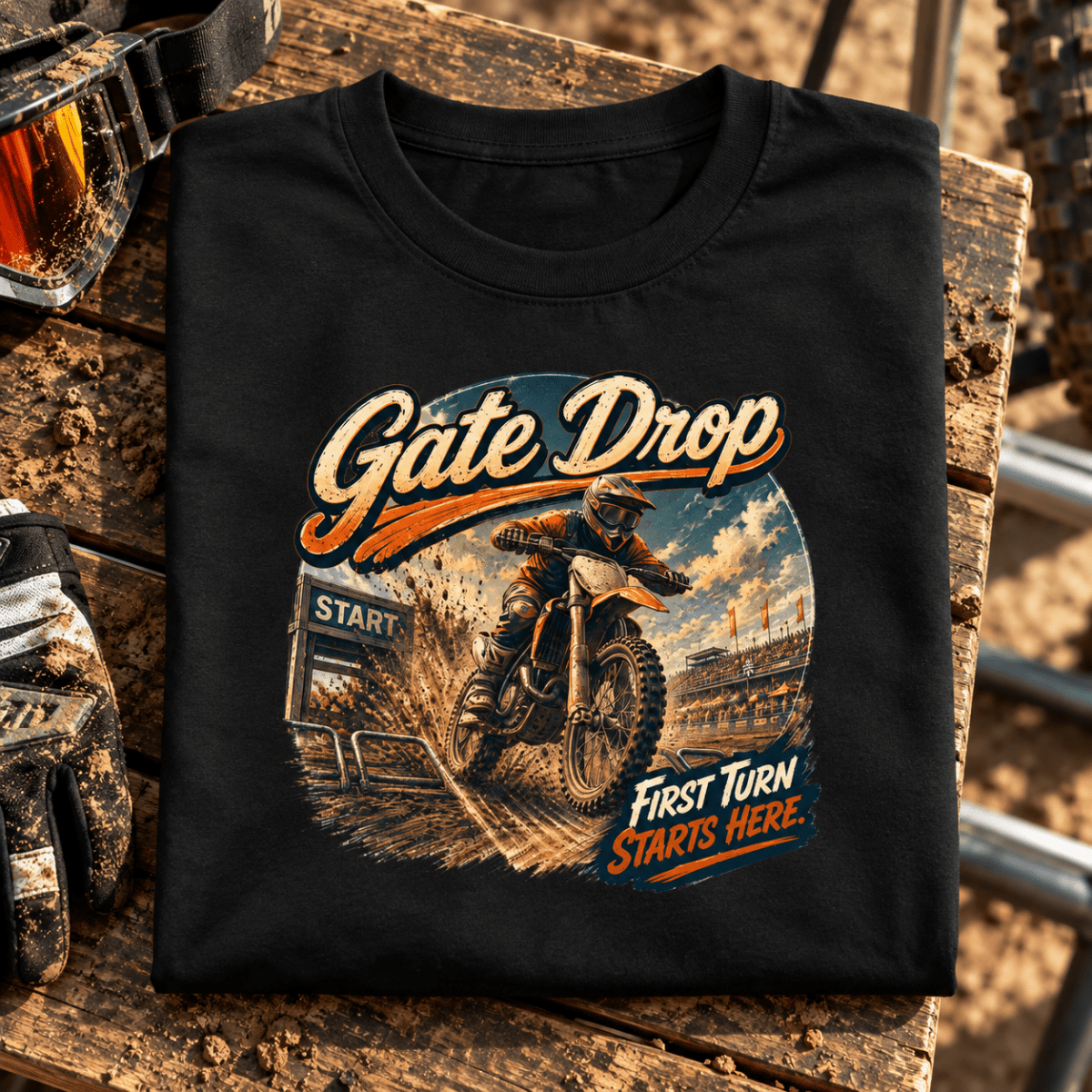 Camberline Motocross Motorcycle Graphic T-Shirt - Gate Drop black themed garment hero