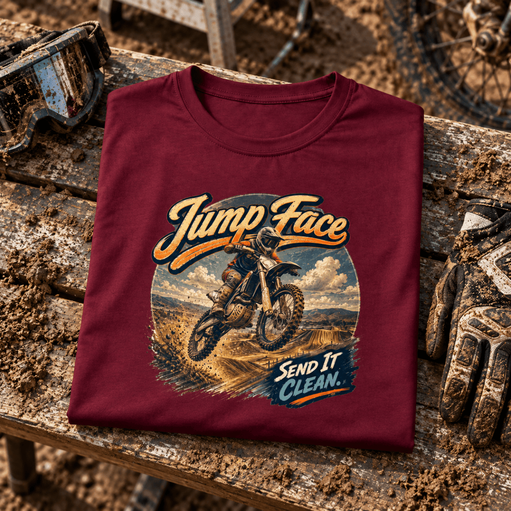 Camberline Motocross Motorcycle Graphic T-Shirt - Jump Face burgundy themed garment hero