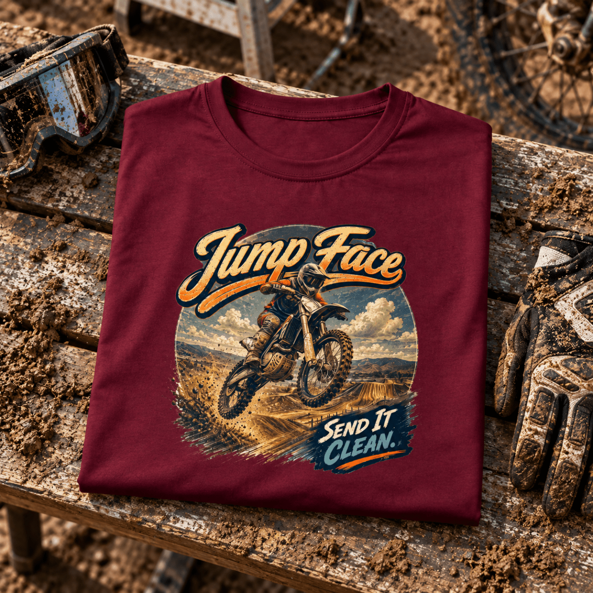 Camberline Motocross Motorcycle Graphic T-Shirt - Jump Face burgundy themed garment hero