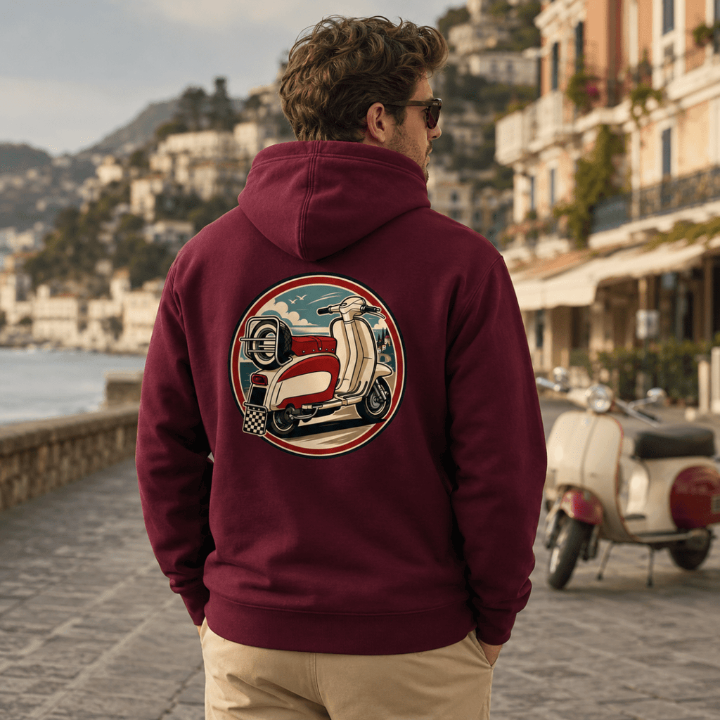 Retro Scooter Coastal Circle hoodie burgundy — Camberline