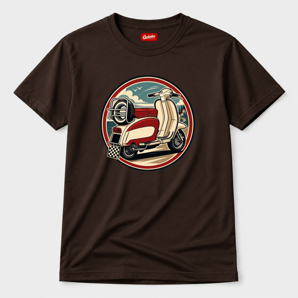 Retro Scooter Coastal Circle t-shirt dark brown — Camberline