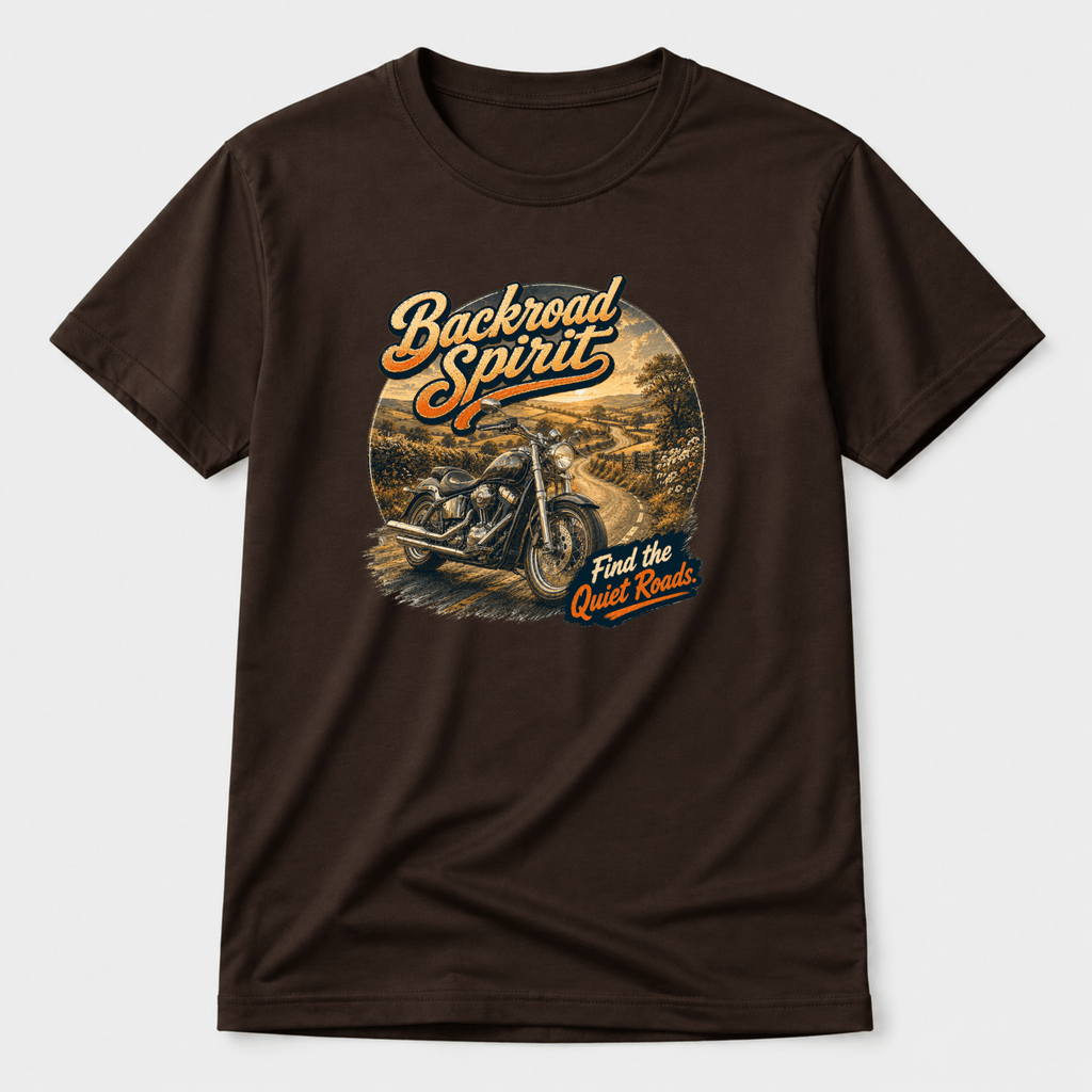 Camberline Backroad Spirit Cruiser Motorcycle T-Shirt showing the front graphic print for riders clothing