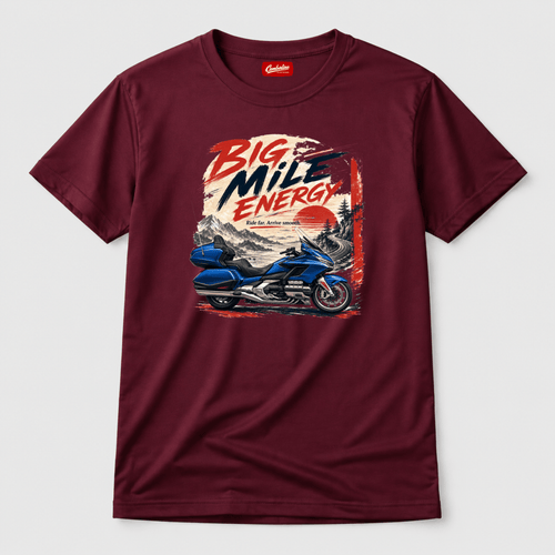 Camberline Big Mile Energy Luxury Tourer T-Shirt showing the front graphic print for riders clothing
