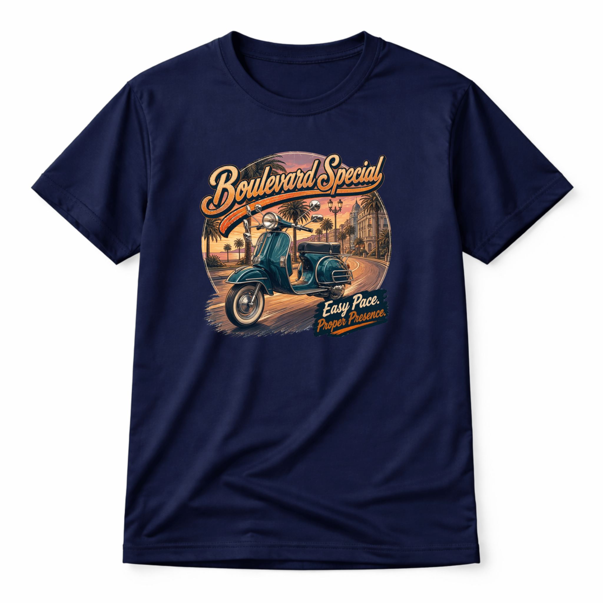 Camberline Boulevard Special Retro Scooter T-Shirt showing the front graphic print for riders clothing