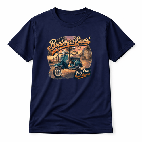 Camberline Boulevard Special Retro Scooter T-Shirt showing the front graphic print for riders clothing