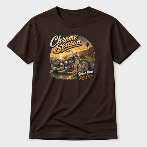 Camberline Chrome Season Custom Chopper T-Shirt showing the front graphic print for riders clothing