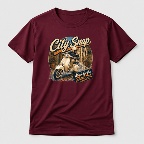 Camberline City Snap Mod Scooter T-Shirt showing the front graphic print for riders clothing
