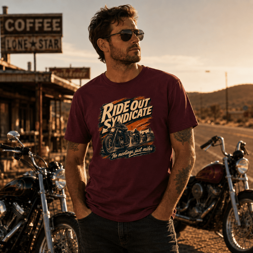 Ride Out Syndicate Motorcycle t-shirt burgundy — Camberline