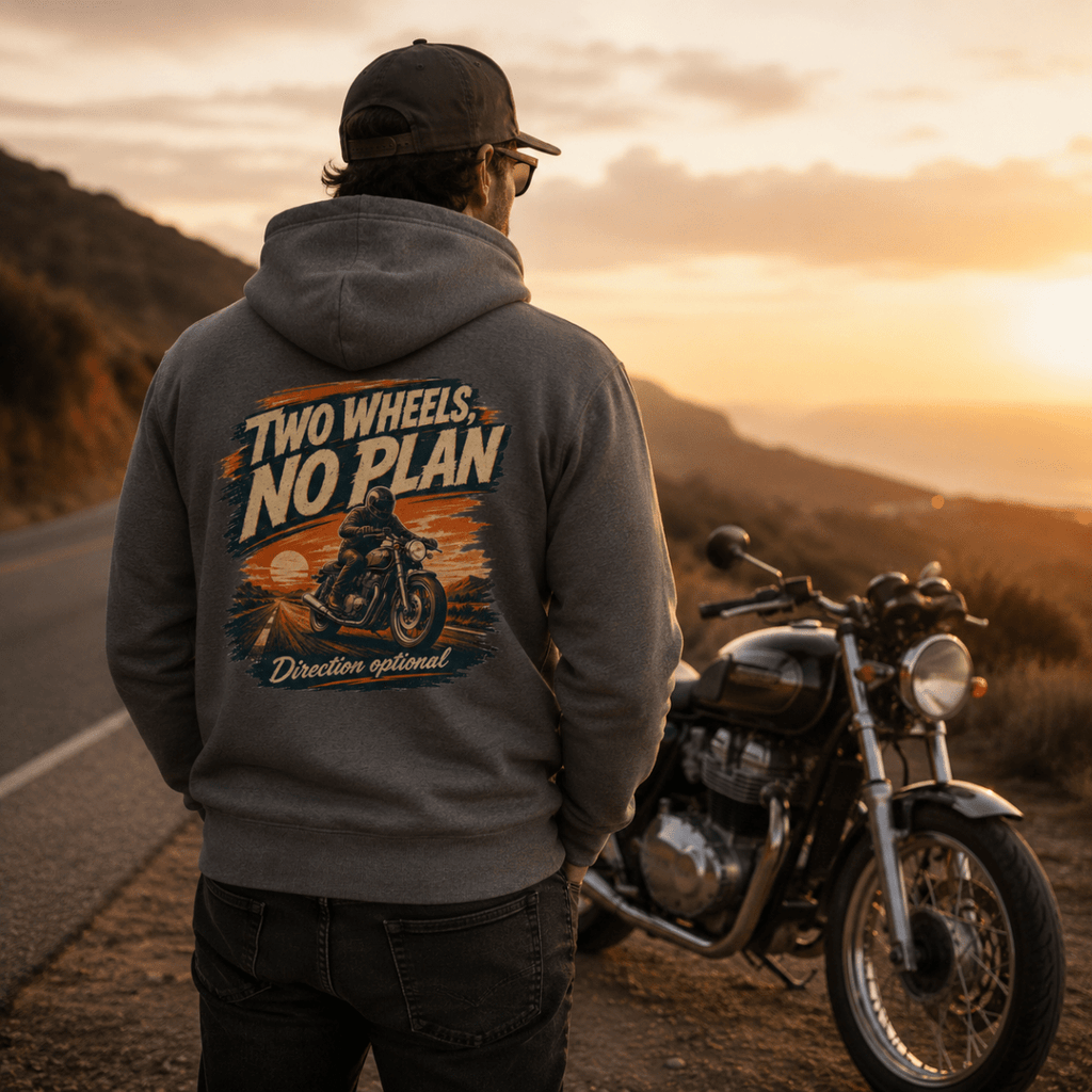 Motorcycle Graphic Hoodie – Two Wheels, No Plan