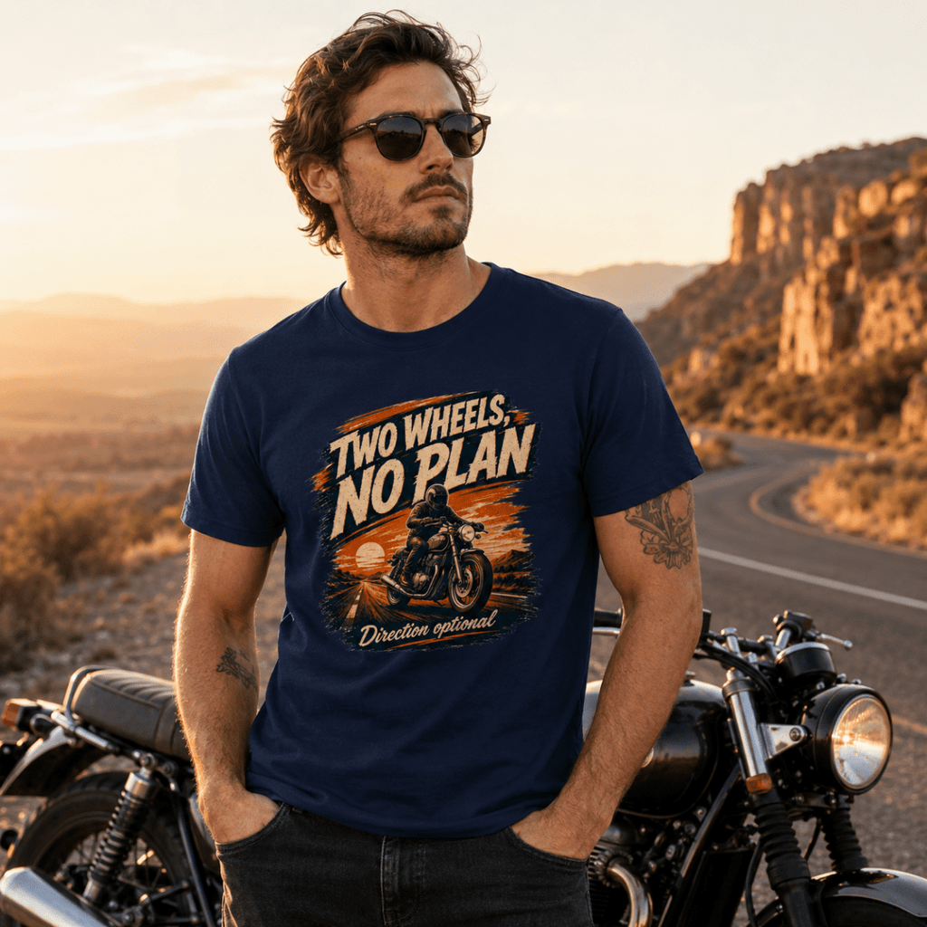 Motorcycle Graphic T-Shirt – Two Wheels, No Plan