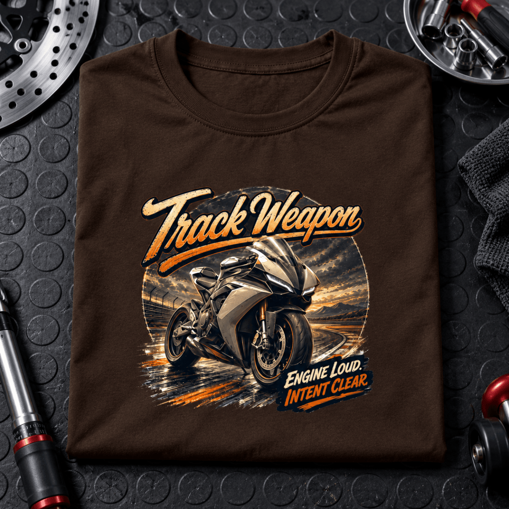 Camberline Superbike Motorcycle Graphic T-Shirt - Track Weapon Track Day brown themed garment hero