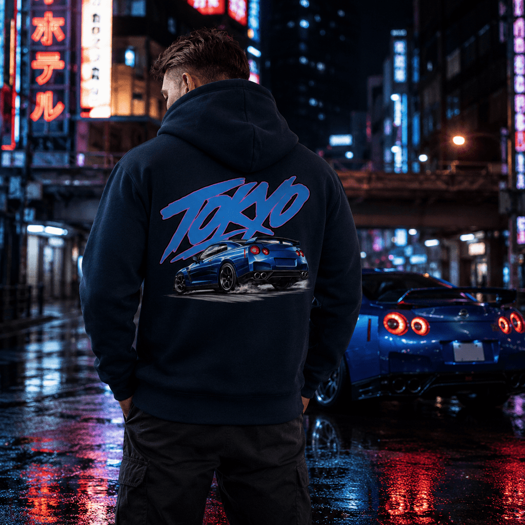 JDM Car Graphic Hoodie – Tokyo Blue Sports Car