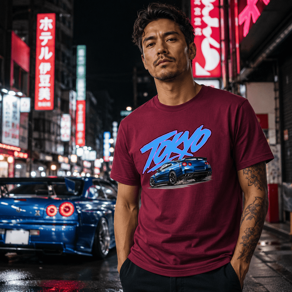 JDM Car Graphic T-Shirt – Tokyo Blue Sports Car