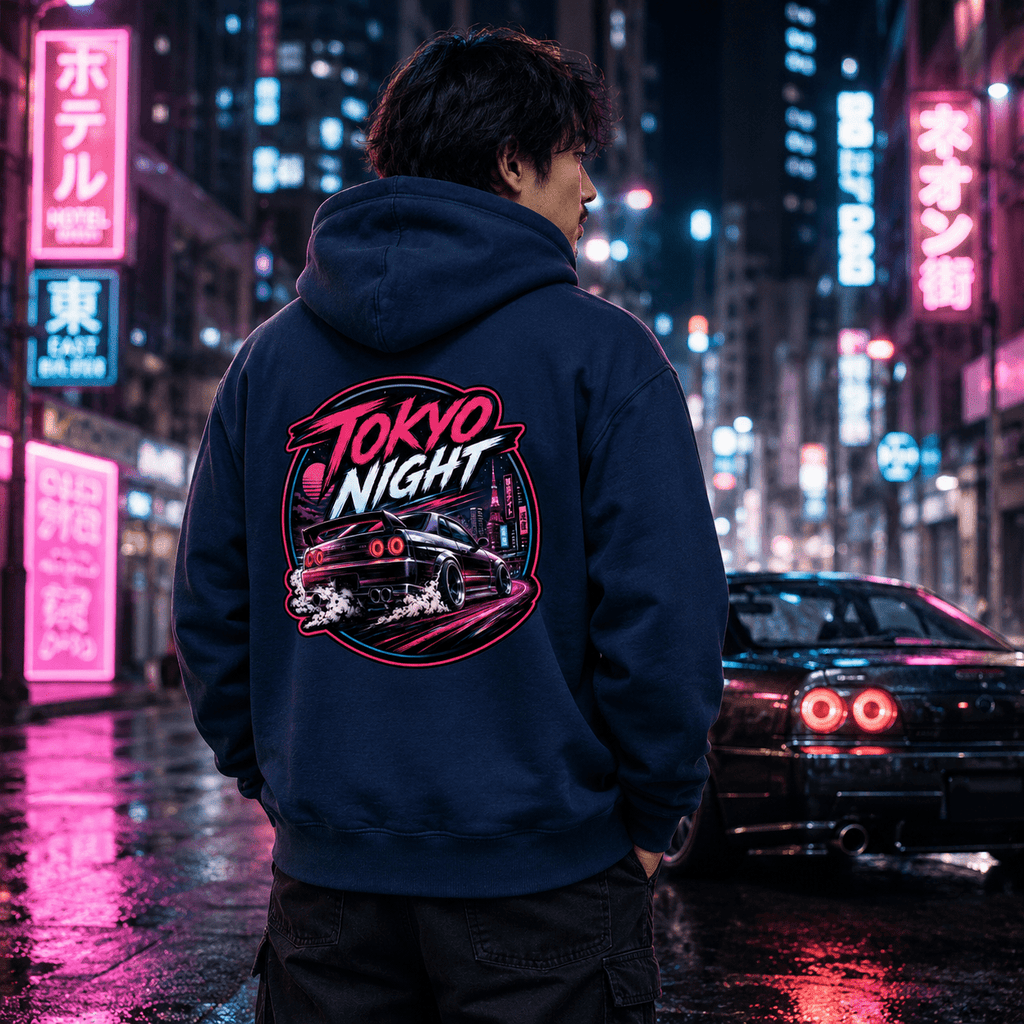 JDM Car Graphic Hoodie – Tokyo Night Drift Car