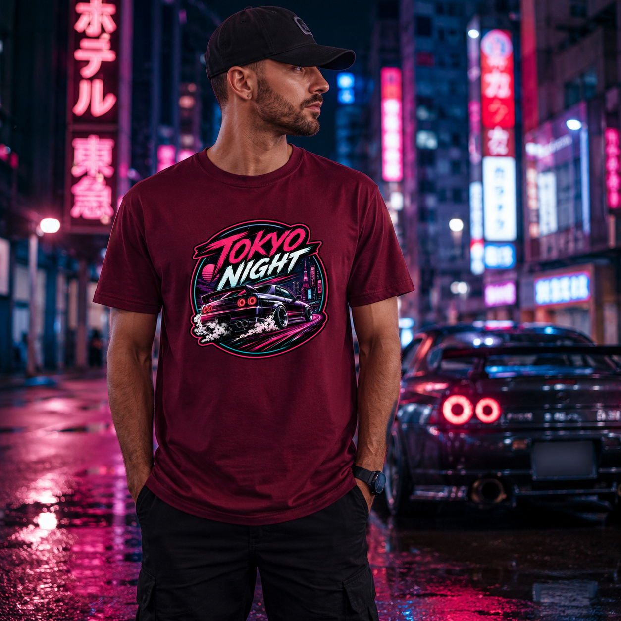 Tokyo Night JDM Sports Car Graphic T-Shirt