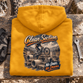 Camberline Trials Bike Graphic Hoodie - Clean Section mustard themed garment hero
