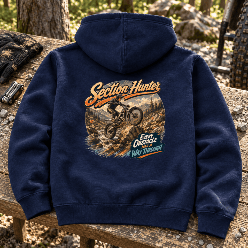 Camberline Trials Bike Graphic Hoodie - Section Hunter Off Road navy themed garment hero