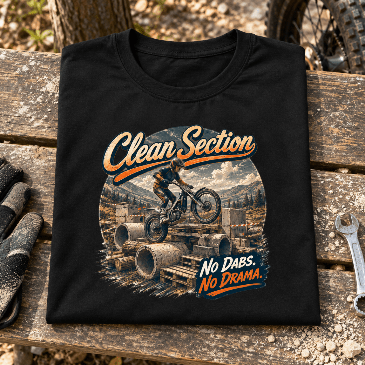 Camberline Trials Bike Graphic T-Shirt - Clean Section black themed garment hero