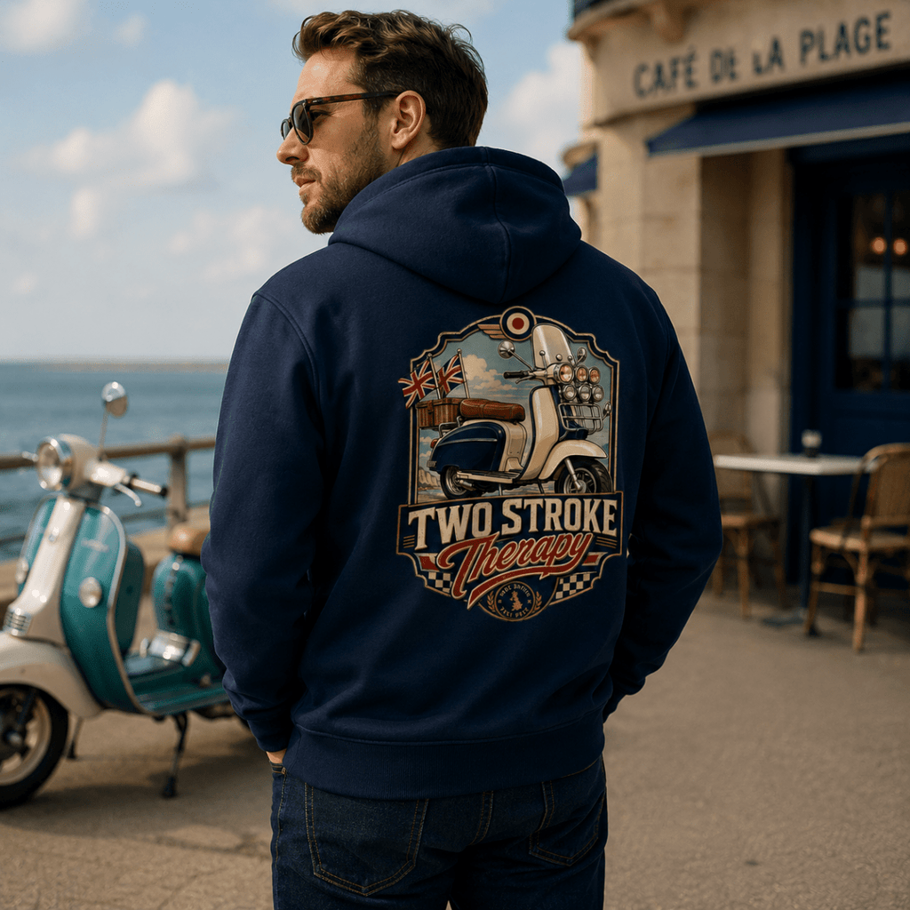 Two Stroke Therapy British Scooter hoodie navy — Camberline
