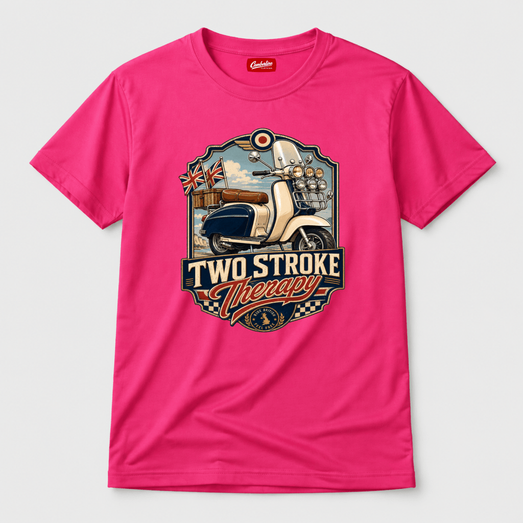 Two Stroke Therapy British Scooter t-shirt hot pink — Camberline