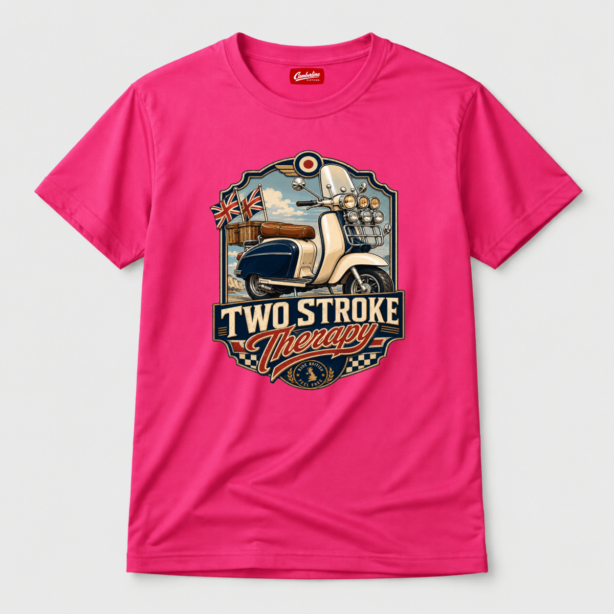 Two Stroke Therapy British Scooter t-shirt hot pink — Camberline